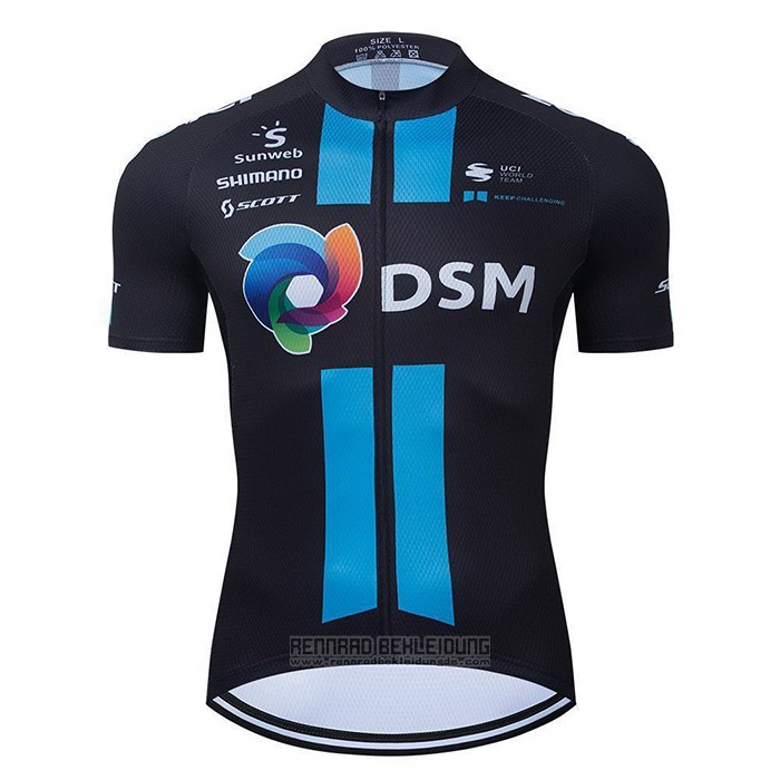 2021 Fahrradbekleidung DSM Blau Shwarz Trikot Kurzarm und Tragerhose - zum Schließen ins Bild klicken
